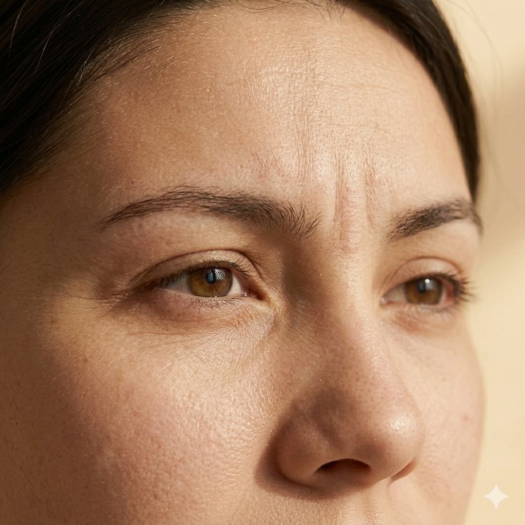Antes del tratamiento de Botox — líneas de expresión visibles